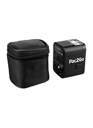 Pac2Go Universal Travel Adapter with Quad USB Charger, Black