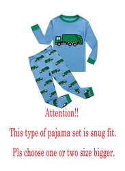 KikizYe Long Sleeve Garbage Truck Boys Pyjama/Sleepwear Set, 2 Pieces, One Size, Blue/Green