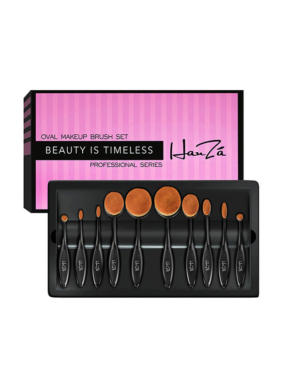 HanZa Professional Oval Makeup Brush Set, 10 Pieces, Black