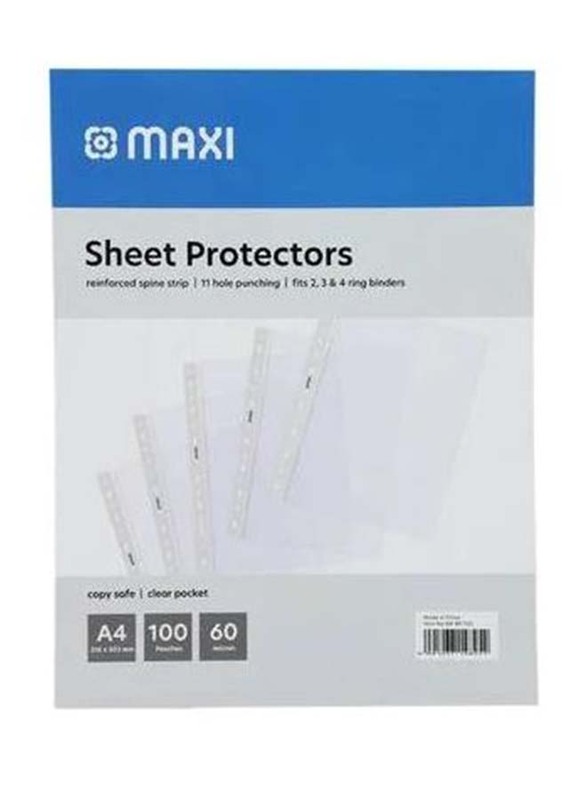 Maxi Sheet Protectors, 60 Mic, 100 Pieces, Clear