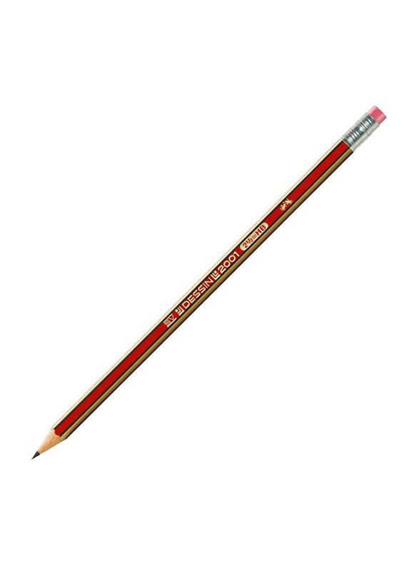 ديسين مجموعة أقلام رصاص 2001 من 12 قطعة من فابر كاستل ، أحمر / ذهبي