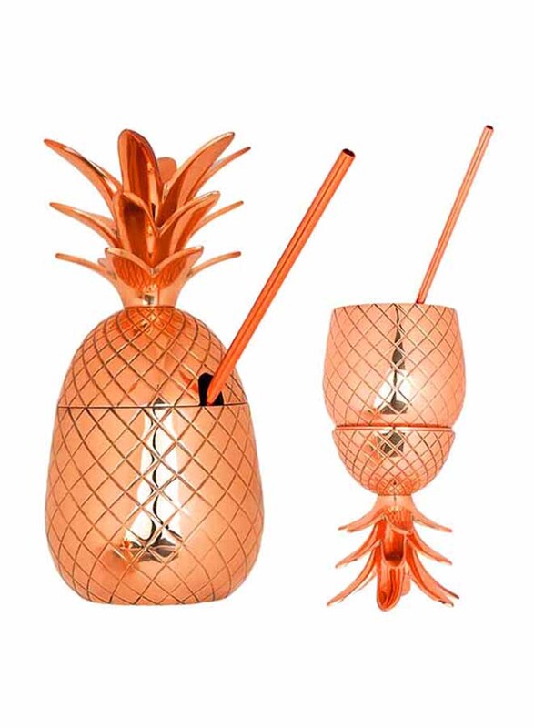 BarPros 24oz Copper Pineapple with Straw, Rose Gold