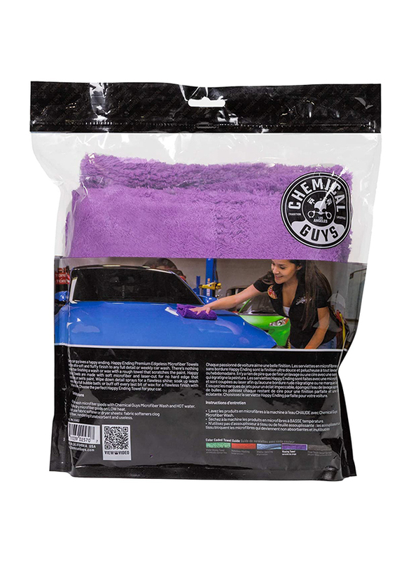 Chemical Guys 3-Piece Happy Ending Ultra Plush Edgeless Microfiber Towel, MIC34803, Purple