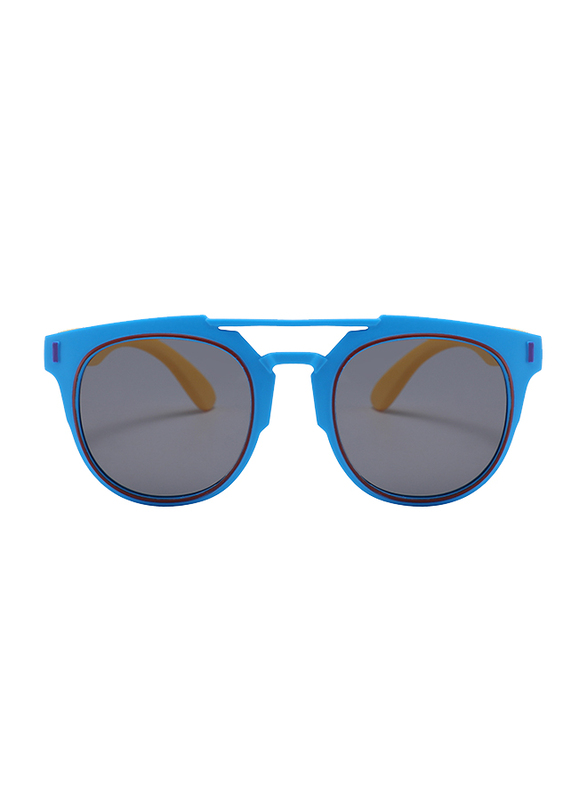 Atom Kids Polarized Full Rim Round Sunglasses for Boys, Grey Lens, K112-4, 3-10 Years, Blue/Yellow
