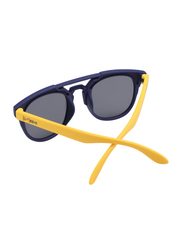 Atom Kids Polarized Full Rim Round Sunglasses for Boys, Grey Lens, K112-7, 3-10 Years, Dark Blue/Yellow