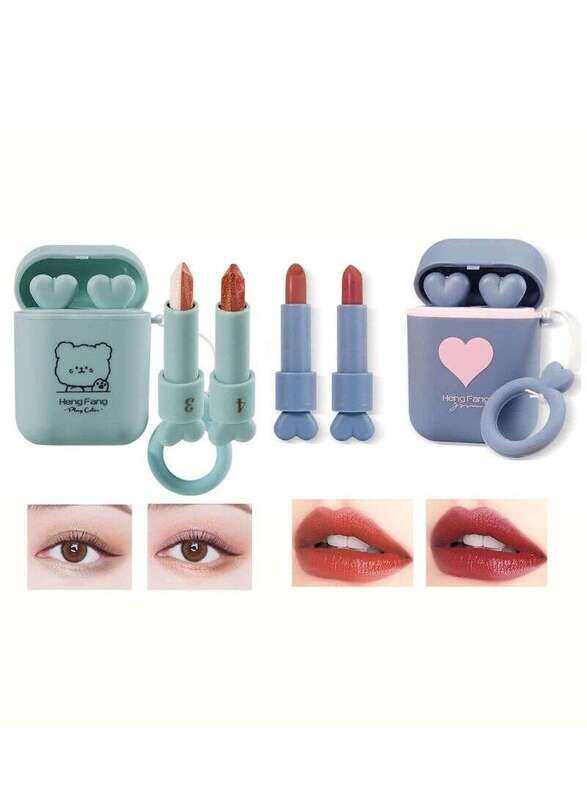 

Hengfang Set of Double Tube Eye Shadow Stick & Silky Velvet Matte Lipstick, 03/04 Multicolour