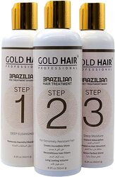 Gold hair Professional Brazilian Pre Hair Treatment Set 1, 2 & 3 (3 * 250ml) Straightening and More Manageable l All Hair Types