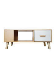 Mahmayi H302 Modern Multifunctional Coffee Table with Drawers and Storage Shelf, Beech/White Melamine