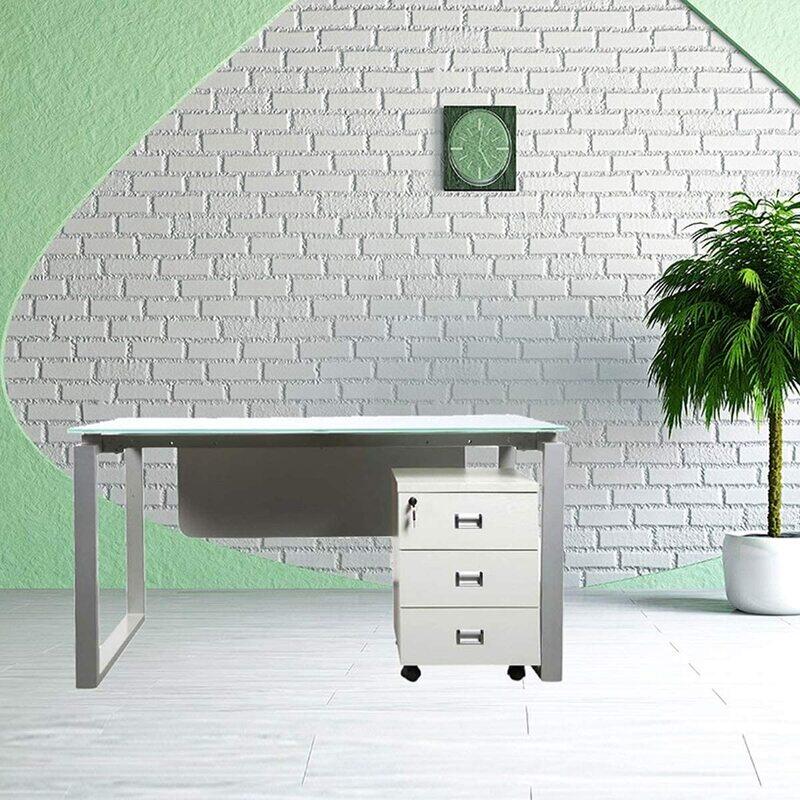 

Mahmayi Carre Modern Workstation Desk Steel Square Metal Legs with Silver Modesty Panel, Pearl White