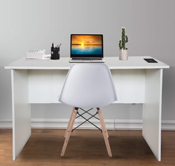 Mahmayi White MP1-WO-WHT-PM Writing Table with Power Module, Power Strip Desktop Socket Board Modern Executive Desk Home Offices, Schools, Laptop, Office Workstation 120 cm