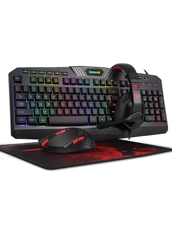 

Mahmayi Redragon S101-BA 4-in-1 Wired Gaming Mouse, Keyboard, Headset and Mousepad Combo, Black