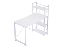 Mahmayi Stylish ZCD-27W White Computer Workstation Table with 4 Tier Storage Shelves for Home and Office Modern Stylish Computer Desk (D48xW120xH110cm)