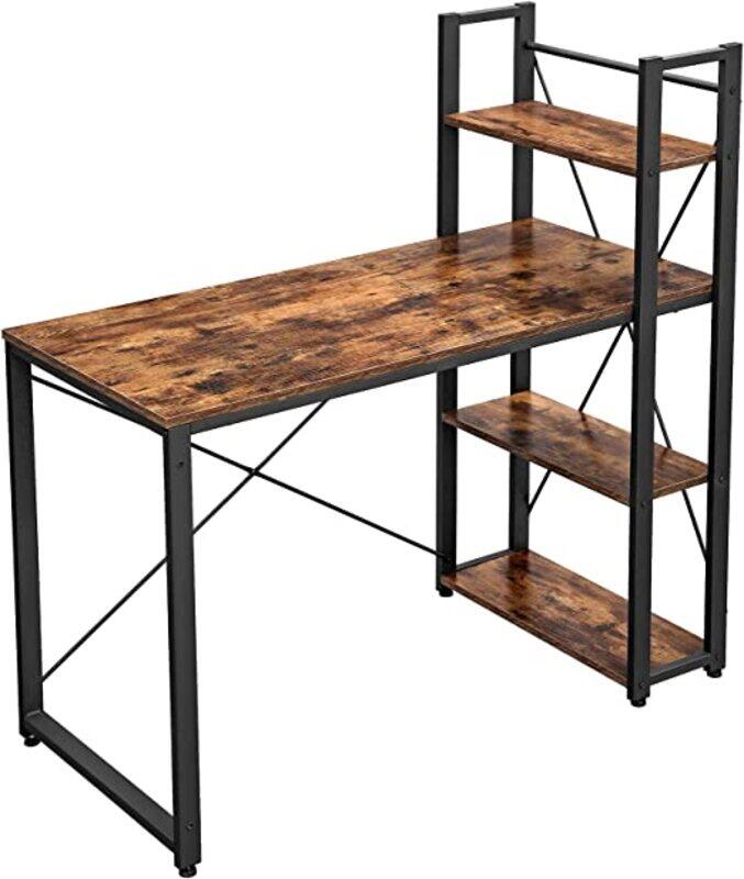 

Mahmayi VASAGLE Computer Desk, 120 cm Writing Desk with Storage Shelves on Left or Right, Stable, Easy Assembly, for Home Office, Industrial Style, Rustic Bro