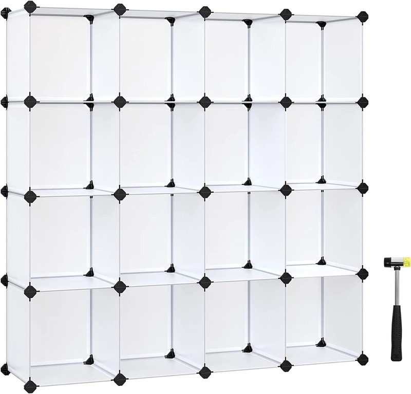Mahmayi White LPC44L Modern 16 Piece Plastic Cube Storage, For Living Room, Bed Room, Wardrobes, Kitchen (123x31x123cm)