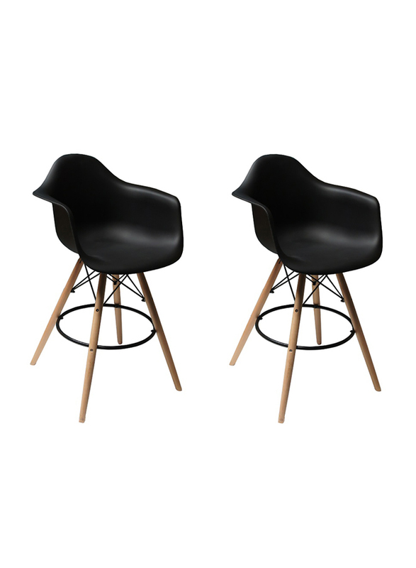 Mahmayi Ultimate Eames Style DAW Bar Stool Arm Chair Set, 2 Pieces, Black/Brown