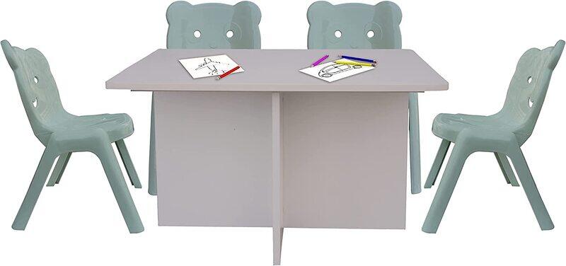 

Mahmayi Plastic Ergonomic Child Desk with Four Chairs, Light Grey