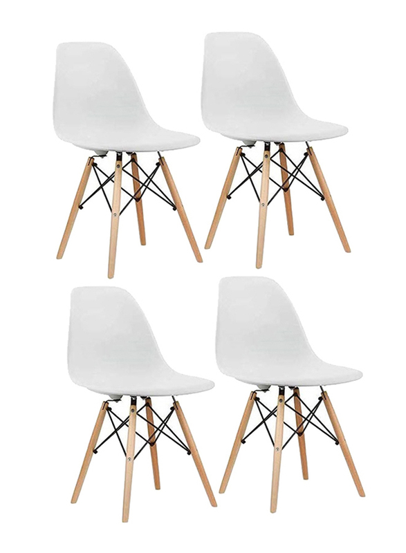Mahmayi Eames Style Wood Legs Eiffel Dining Room Chair, 4 Pieces, White/Brown