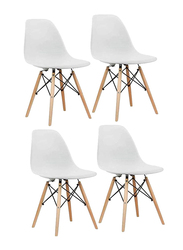 ماهاماي ايمز ستايل كرسي غرفة الطعام بأرجل من الخشب, 4 قطع, أبيض/بني