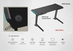 مكتب طاولة ألعاب حديث الارتفاع قابل للتعديل من Mahmayi أسود GET119X-L ، مع مصباح ليد RGB للمكتب ، واللاعبين ، والمنزل