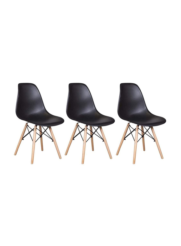 Mahmayi Dining Style Side Chair with Natural Wood Legs, 3 Pieces, Black