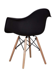 ماهاماي ايمز ستايل كرسي بذراعين مع أرجل من الخشب الطبيعي, قطعتين, أسود