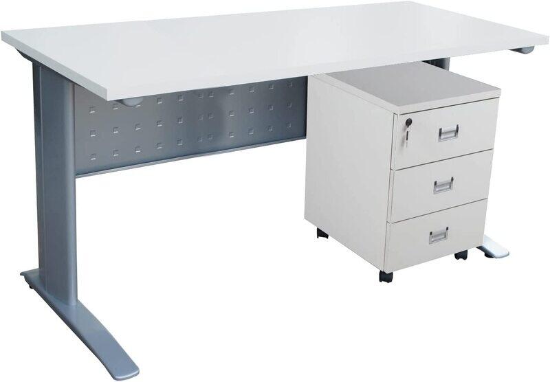 

Mahmayi Stazion 1410 Modern Design Executive Office Desk for Computer Workstation with Drawers, White