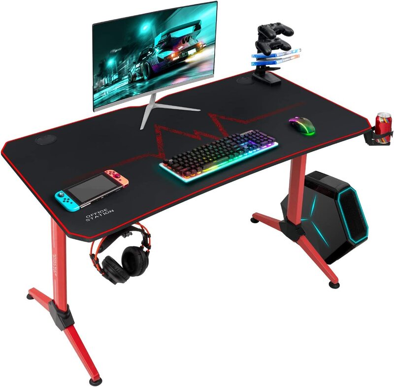 Mahmayi T-Shaped Computer Gaming Desk, Red
