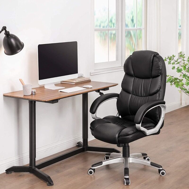 

Mahmayi SONGMICS Office Executive Swivel Chair with 76 cm High Back Large Seat and Tilt Function Computer Chair PU Black OBG24BUK