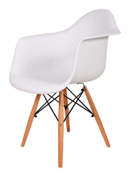 Mahmayi Eames Style Armchair with Natural Wood Legs, 2 Pieces, White