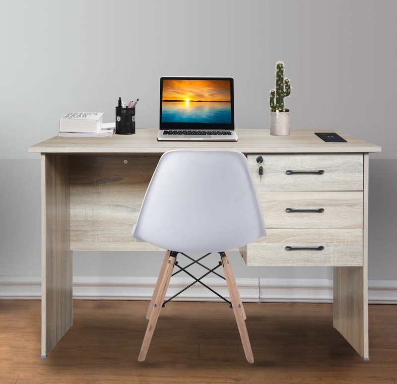 Mahmayi Oak MP1-HD-OAK-PM Writing Table with Power Module, Power Strip Desktop Socket Board Modern Executive Desk Home Offices, Schools, Laptop, Office Workstation 120 cm