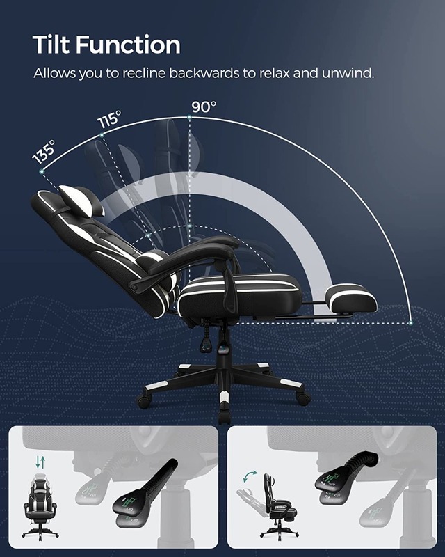 Mahmayi Songmics Black and White OBG73BW Advanced Gaming Chairs for Playstation, Office, Gaming Station, Home, Study Room