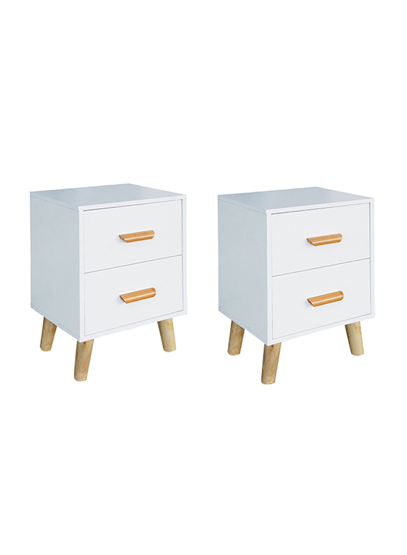 Mahmayi 303-2 Modern Multifunctional Dual Nightstand Wooden Side Table Storage, 2 Pieces, White Melamine
