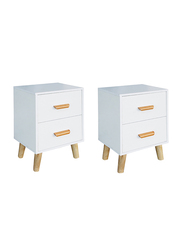 Mahmayi 303-2 Modern Multifunctional Dual Nightstand Wooden Side Table Storage, 2 Pieces, White Melamine