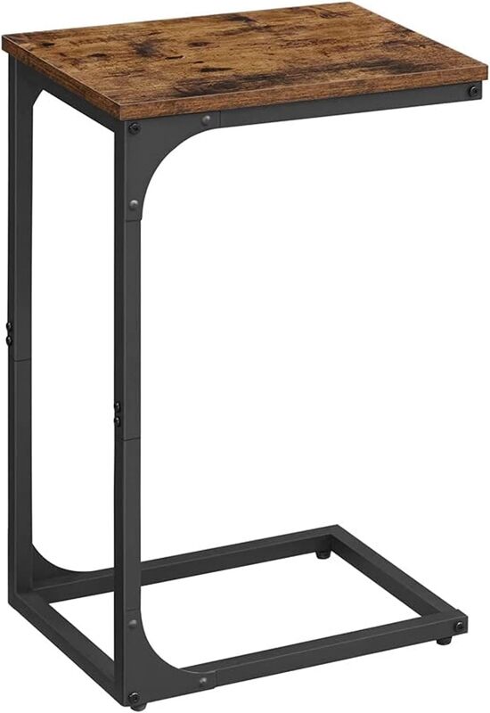 

Mahmayi Slim End Table, Sofa Side Table, C-Shaped Snack Table, TV Tray Table with Metal Frame, Industrial, for Living Room, Bedroom, Rustic Brown and