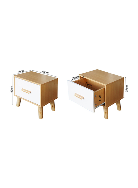 Mahmayi 303-1 Modern Multifunctional Single Nightstand Wooden Side Table, Beech/white