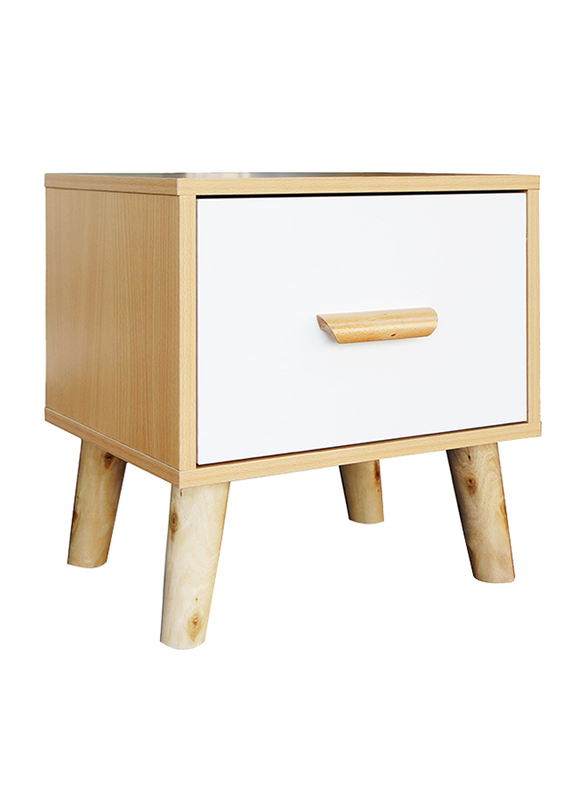 Mahmayi 303-1 Modern Multifunctional Single Nightstand Wooden Side Table, Beech/white