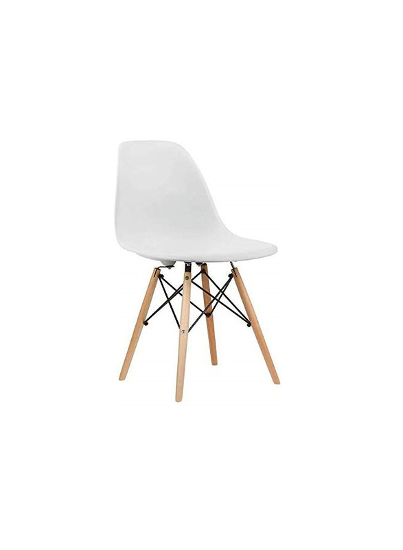 Mahmayi Eames Style Wood Legs Eiffel Dining Room Chair, 4 Pieces, White/Brown