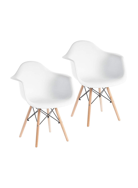 ماهاماي ايمز ستايل كرسي بذراعين مع أرجل من الخشب الطبيعي, قطعتين, أبيض