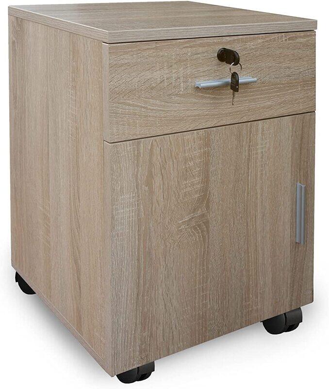 

Mahmayi 1D1D Pedestal Mobile Drawer Cabinet with 4 Castors, Oak