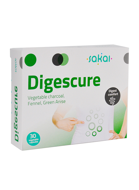 Sakai Digescure Vegetable Charcoal, Anise Green, Fennel Digest Comfort, 30 Capsules