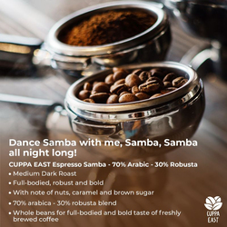 Cuppa East Top Class Espresso Samba 70% Arabica - 30% Robusta Coffee Blend, Medium Dark Roast, 1 kg
