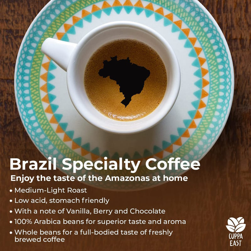 Cuppa East Brazil Speciality Coffee with 100% Arabica Beans, Medium-Light Roast, 250g