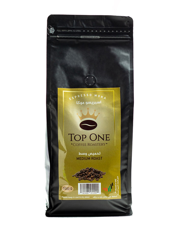 Top One Espresso Moka Medium Roast Coffee Beans, 1 Kg