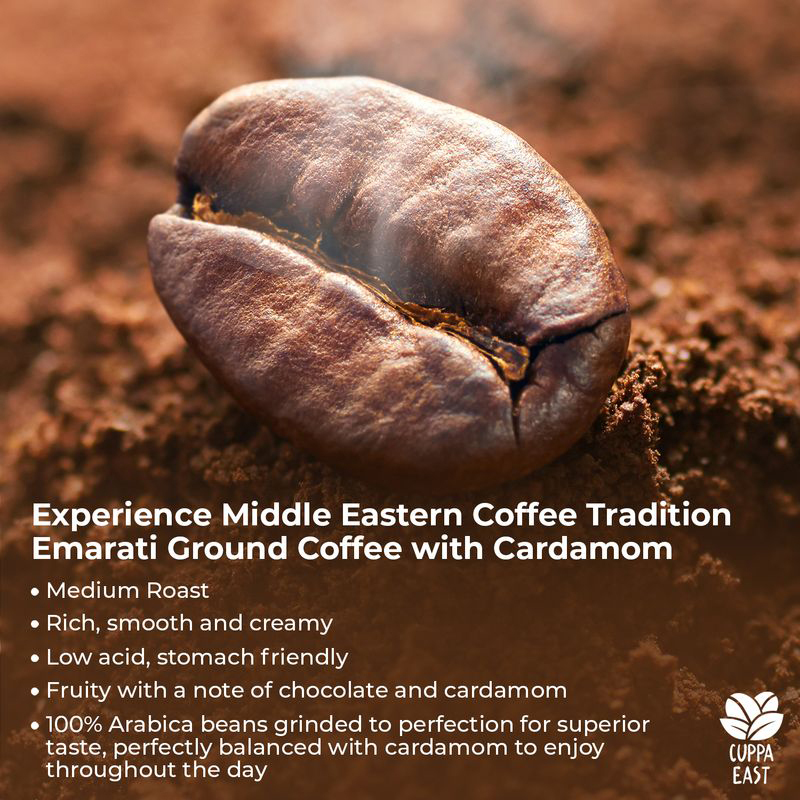 Cuppa East Emarati Coffee with Cardamom, 100% Arabica Ground Coffee with Medium Roast, 500g