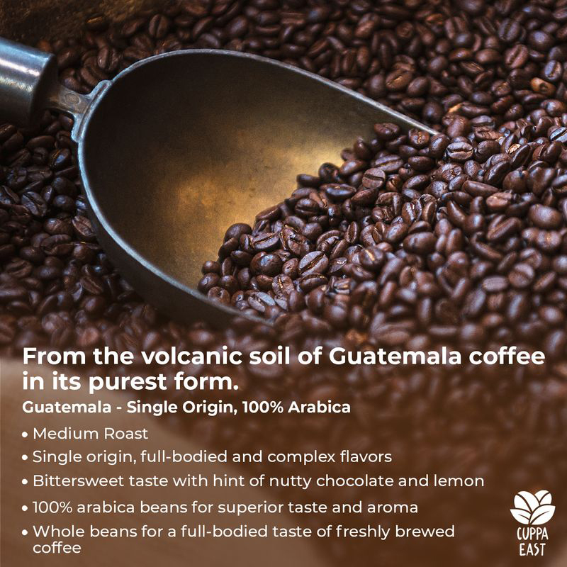 Cuppa East Guatemala Single Origin Coffee 100% Arabica Beans, Medium Roast, 500g