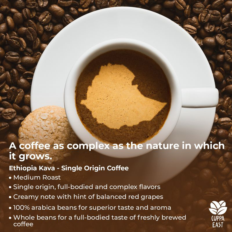 Cuppa East Ethiopia Kava Single Origin Coffee 100% Arabica Beans, Medium Roast, 1 kg