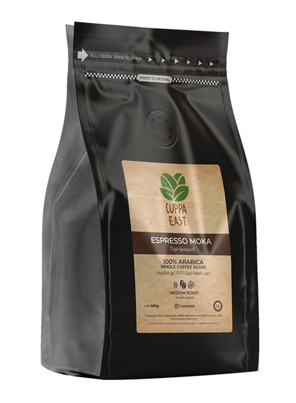 Cuppa East Top Class Espresso Moka Whole Beans with 80% Arabica - 20% Robusta Coffee Blend, Medium Roast, 500g