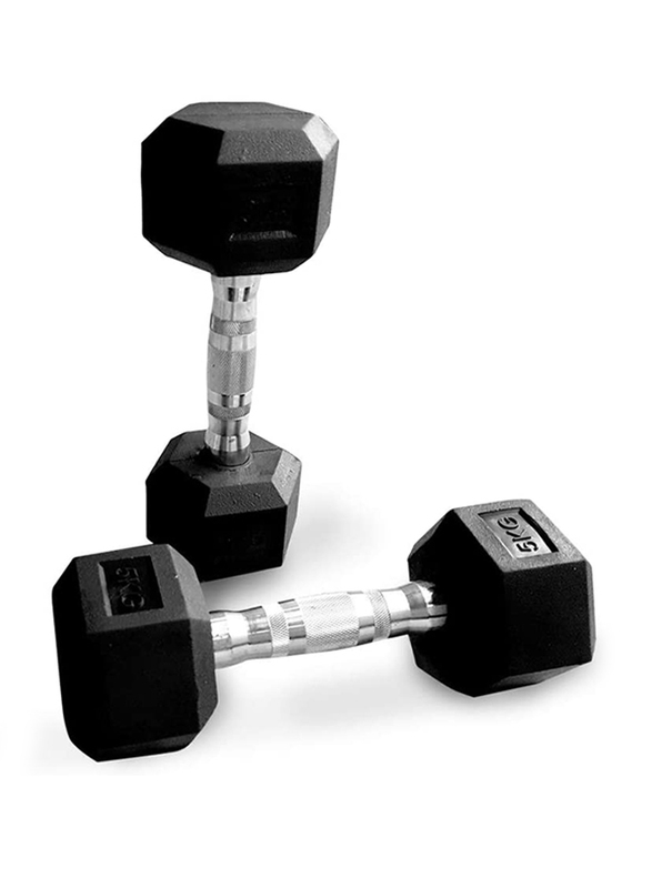 Miracle Fitness  Rubber Hex Dumbbells Set, 2 x 12.5KG, Silver/Black