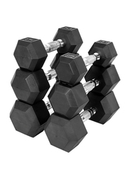 Miracle Fitness Hex Dumbbell Set with Dumbbell Rack, 2.5 KG to 25 KG, Black/Silver
