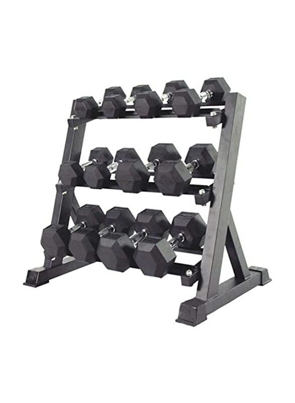 

Miracle Fitness 6-PairHex Dumbbell with Dumbbell Rack, 2.5KG to 15KG, Black/Silver